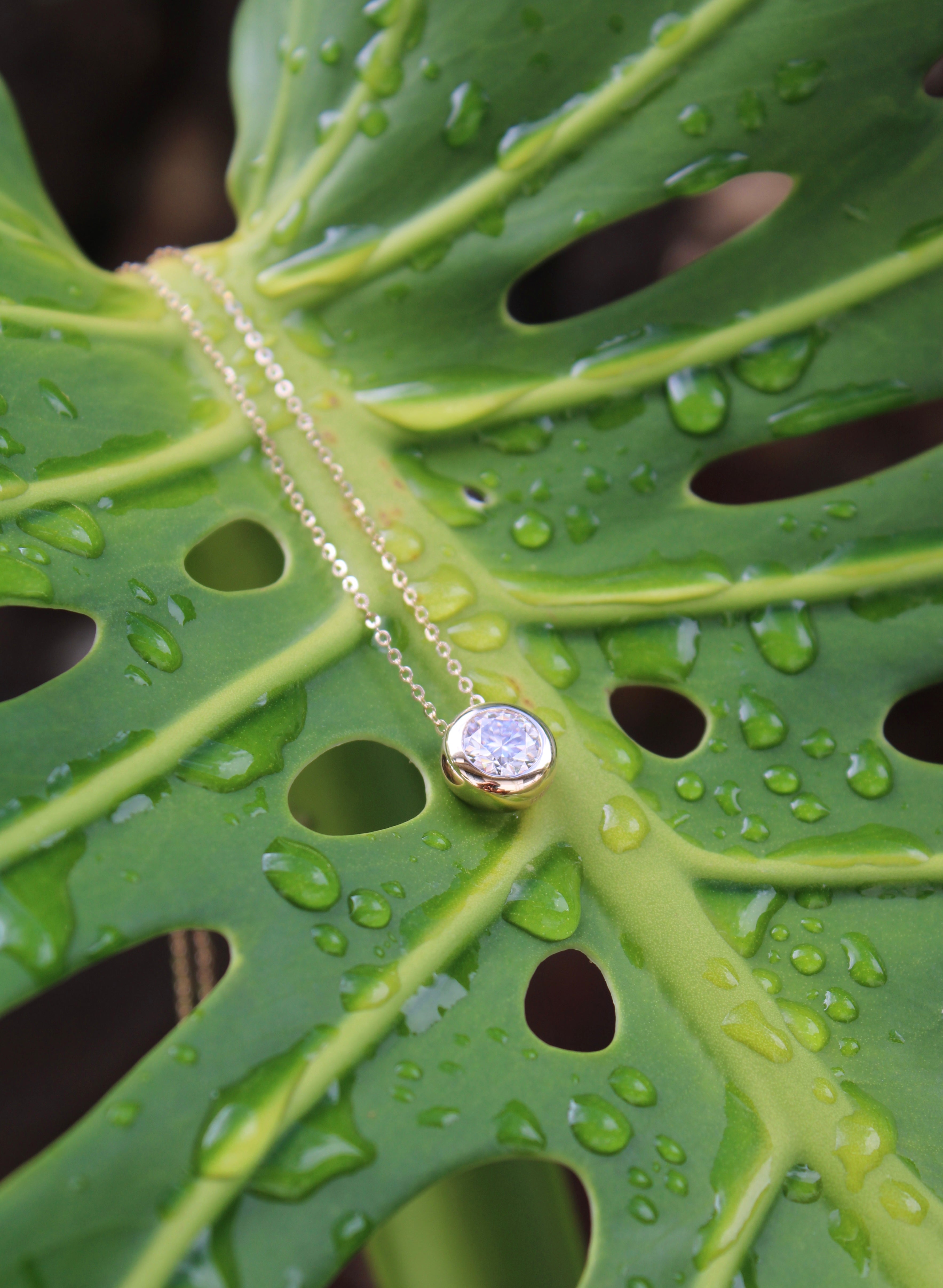 14k gold 1 carat moissanite necklace on 18" chain from Brianne & Co