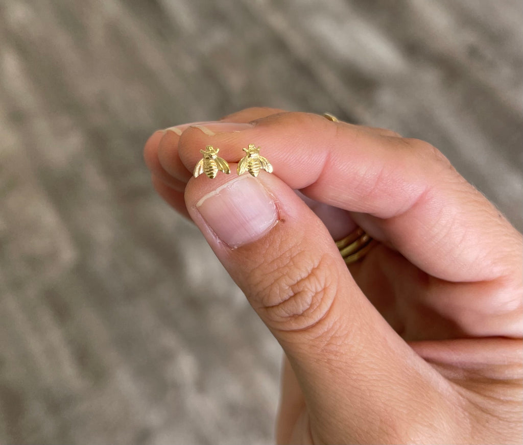 Gold Fill Tiny Bee Stud Earrings