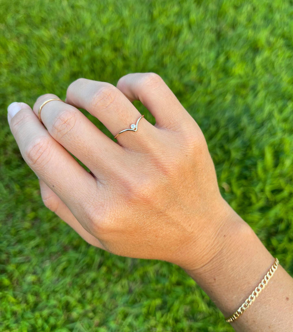 Brianne & Co. gold fill CZ chevron ring on hand model