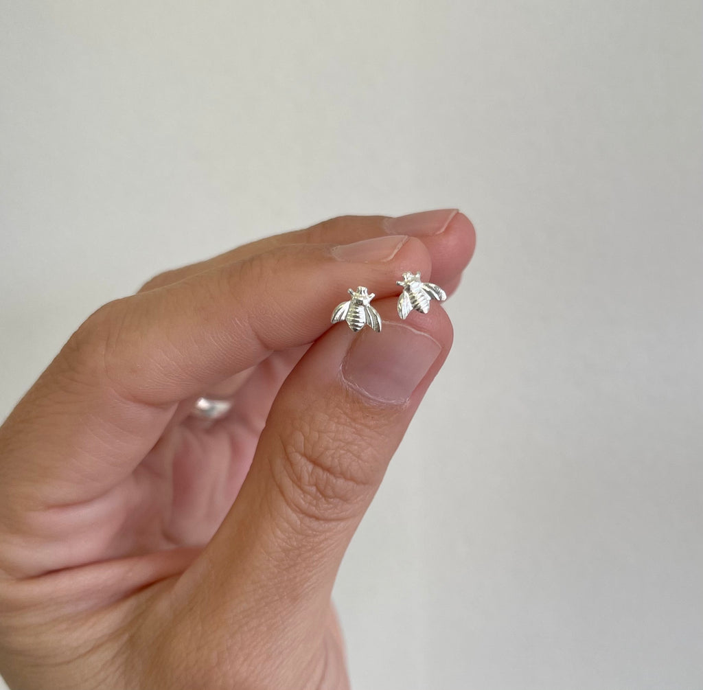 Sterling Silver Tiny Bee Stud Earrings