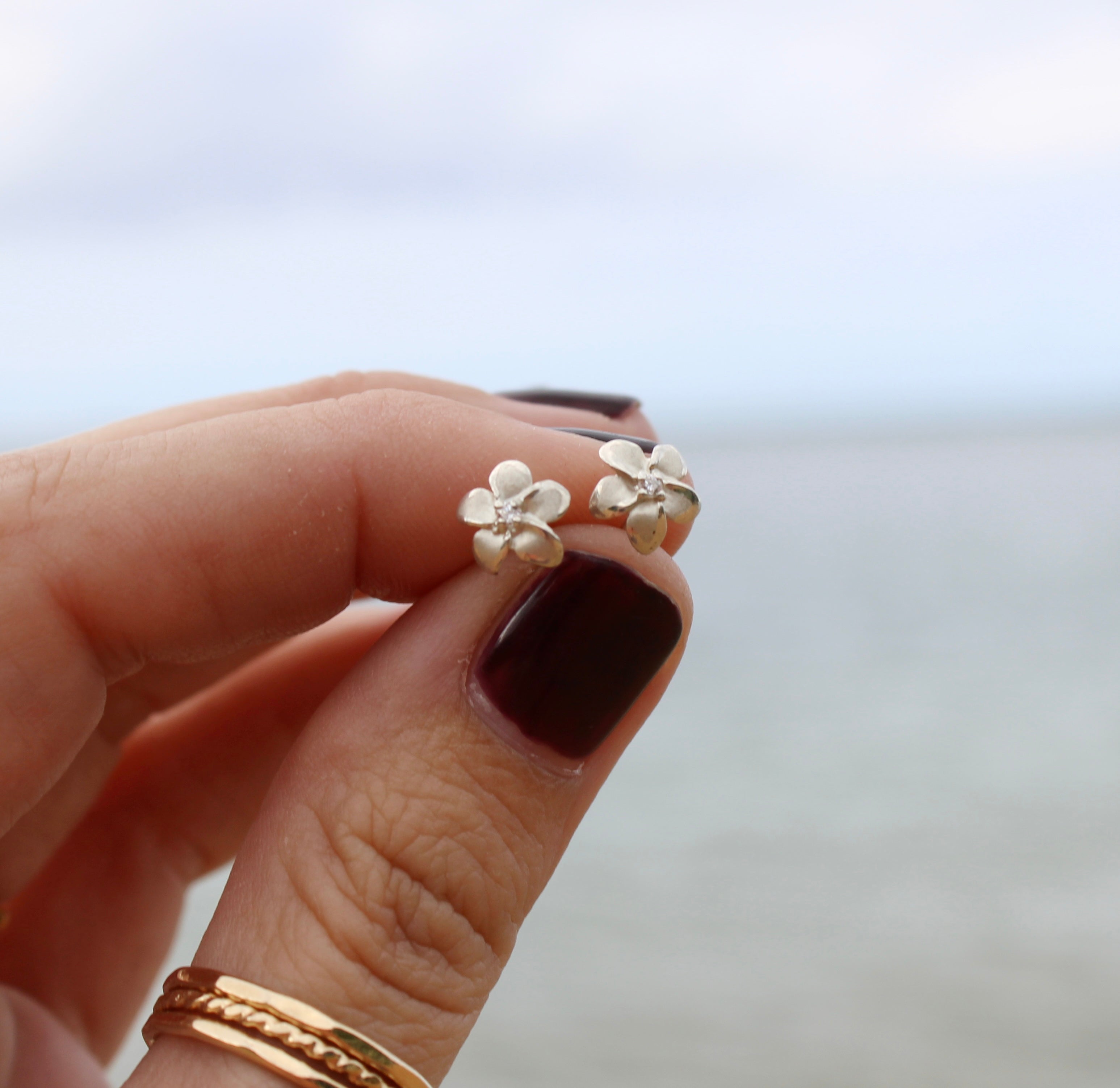 Brianne & Co. Sterling Silver Pua Melia Earring w/ CZ Small