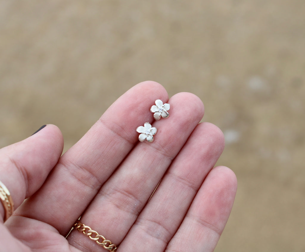 Sterling Silver Pua Melia Earring w/ CZ Small by Brianne & Co.