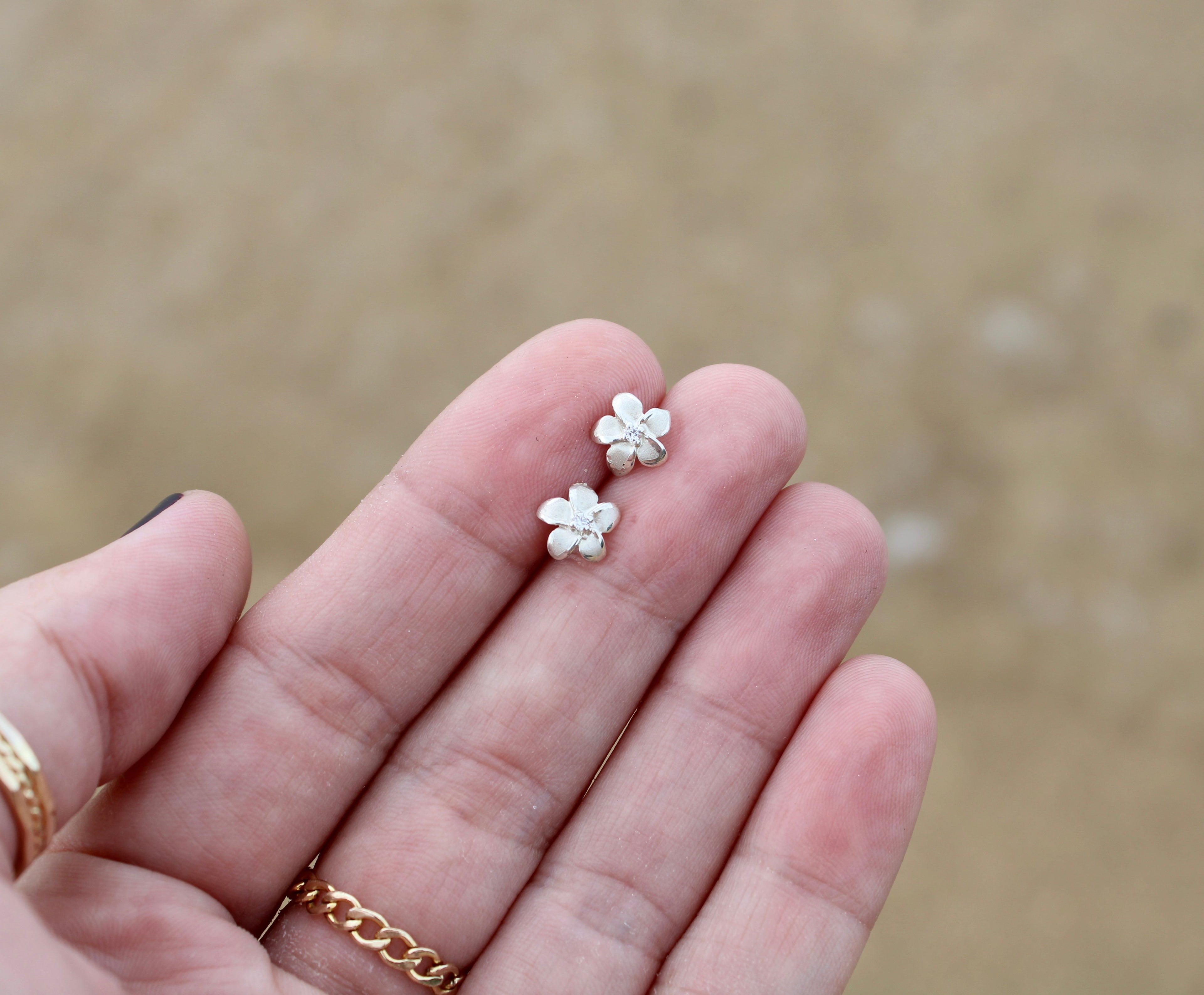 Sterling Silver Pua Melia Earring w/ CZ Small by Brianne & Co.