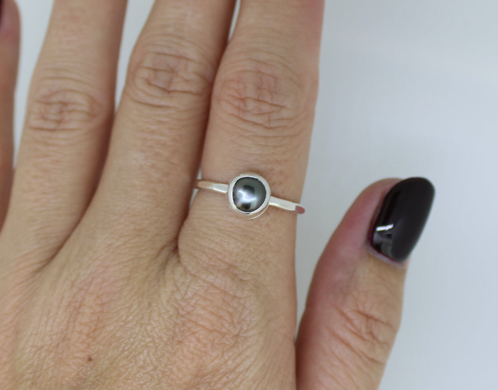 Sterling Silver Tahitian Keshi Pearl Ring Size 7